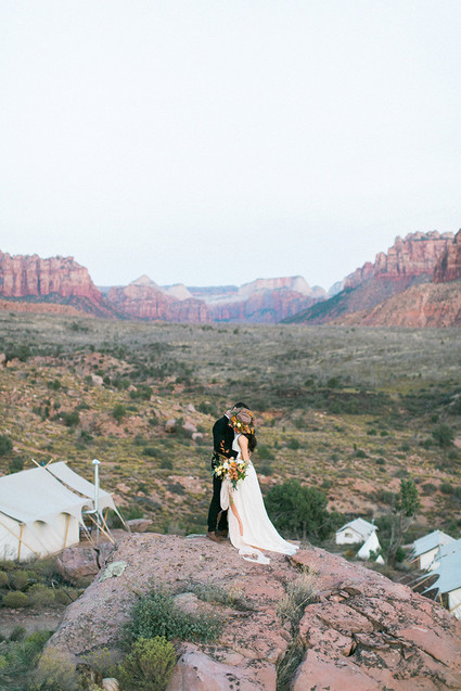 Sunset elopement at Under The Canvas in Zion National Park