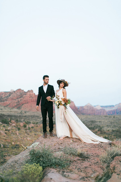 Sunset elopement at Under The Canvas in Zion National Park