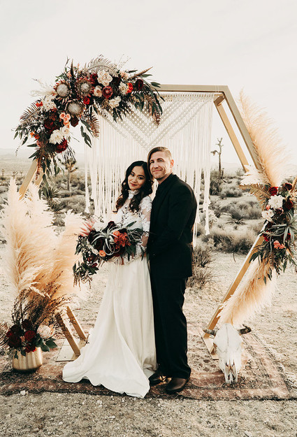 Boho desert elopement with geometric details