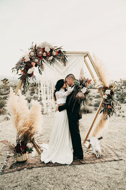 Boho desert elopement with geometric details