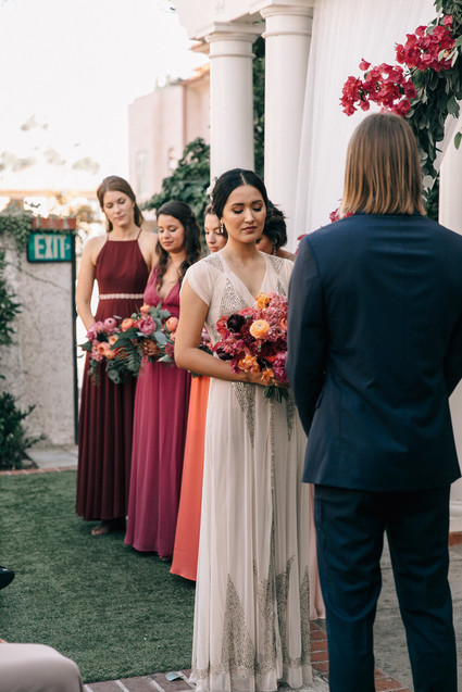 Bougainvillea inspired wedding at 5 Crowns restaurant in Corona Del Mar