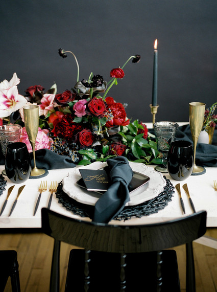 Romantic, moody red and black bridal inspiration