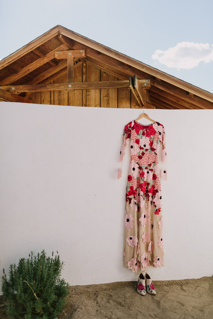 Rustic Joshua Tree wedding with a pink floral dress