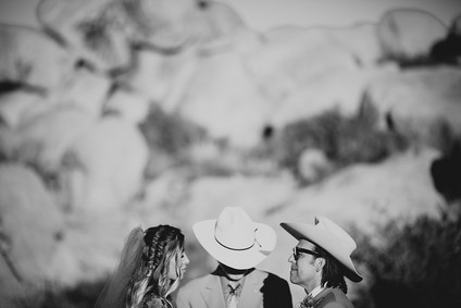 Rustic Joshua Tree wedding with a pink floral dress