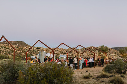 Rustic Joshua Tree wedding with a pink floral dress