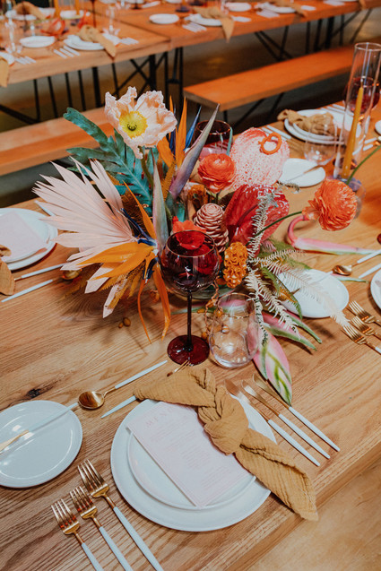 Artful hip earth-tone wedding at Office Party in LA