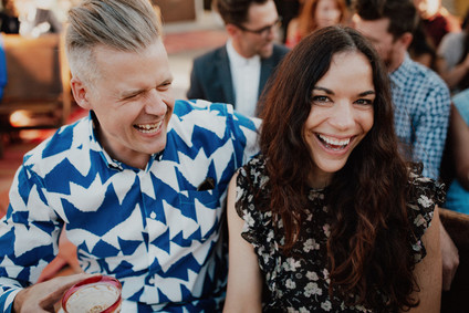 Artful hip earth-tone wedding at Office Party in LA