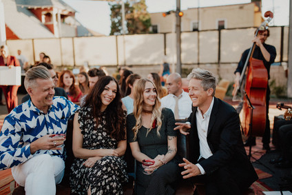 Artful hip earth-tone wedding at Office Party in LA