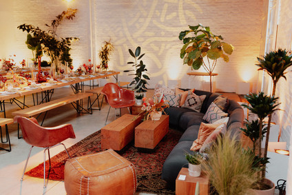 Artful hip earth-tone wedding at Office Party in LA