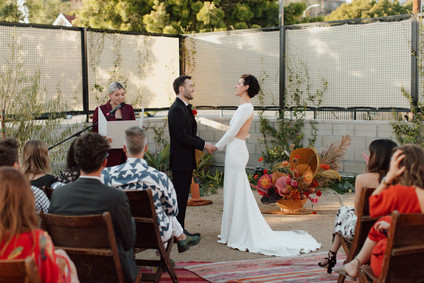 Artful hip earth-tone wedding at Office Party in LA