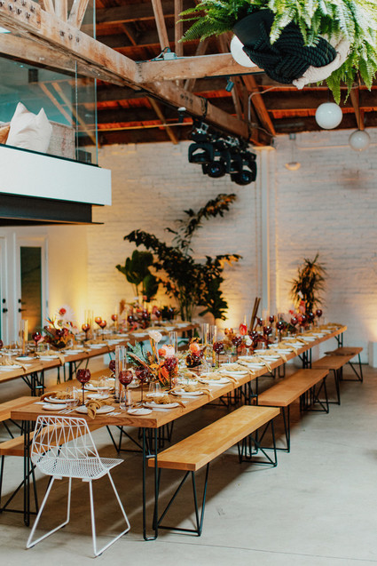 Artful hip earth-tone wedding at Office Party in LA