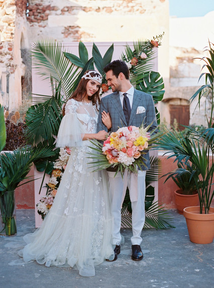 Peony inspired pastel wedding ideas in Santorini Inspiration