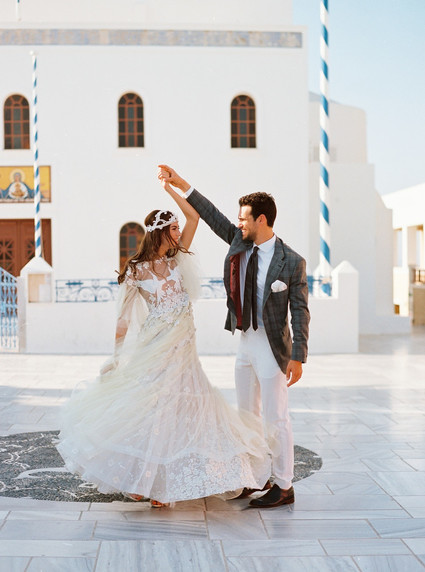 Peony inspired pastel wedding ideas in Santorini Inspiration