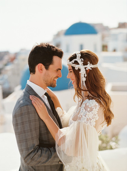 Peony inspired pastel wedding ideas in Santorini Inspiration