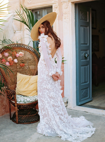 Peony inspired pastel wedding ideas in Santorini Inspiration