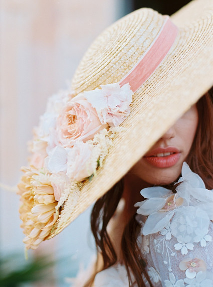Peony inspired pastel wedding ideas in Santorini Inspiration