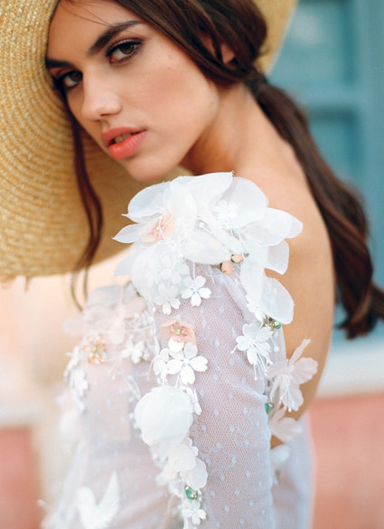 Peony inspired pastel wedding ideas in Santorini Inspiration