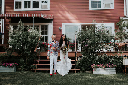 Colorful floral backyard summer wedding in Connecticut