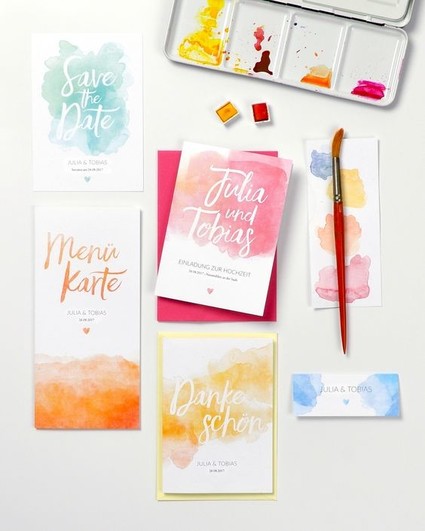 Calligraphy and watercolor escort cards