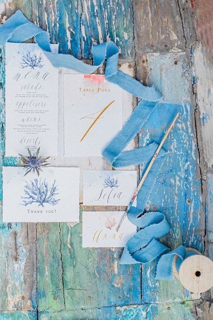 Vibrant beachy wedding editorial in Santorini