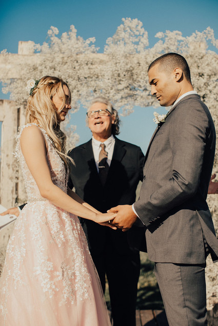 Rustic California wedding with a pink dress