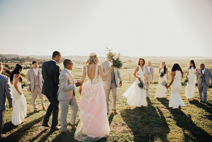 Rustic California wedding with a pink dress