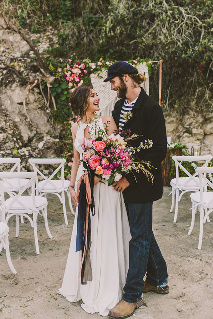 Modern indie nautical inspired elopement with pops of pink