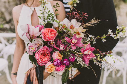 Modern indie nautical inspired elopement with pops of pink