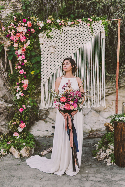 Modern indie nautical inspired elopement with pops of pink