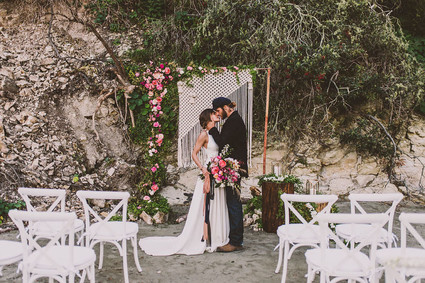 Modern indie nautical inspired elopement with pops of pink