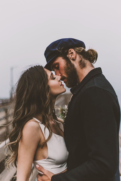 Modern indie nautical inspired elopement with pops of pink