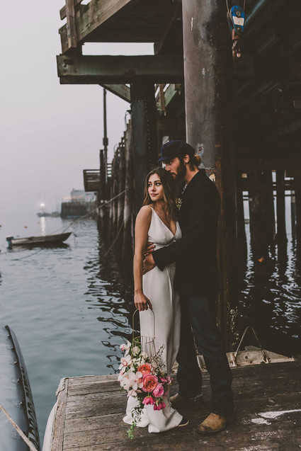 Modern indie nautical inspired elopement with pops of pink
