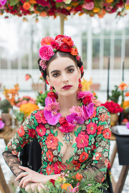 Bright colorful Frida Kahlo inspired wedding editorial