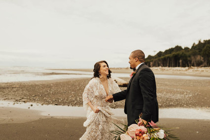 Tropical beach boho vow renewal in Olympic National Park