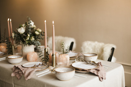 Romantic urban same sex wedding ideas with blush tones
