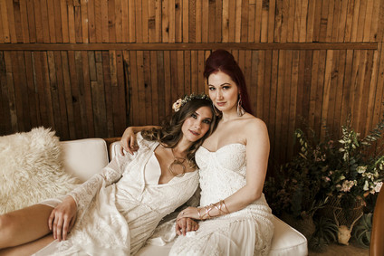 Romantic urban same sex wedding ideas with blush tones