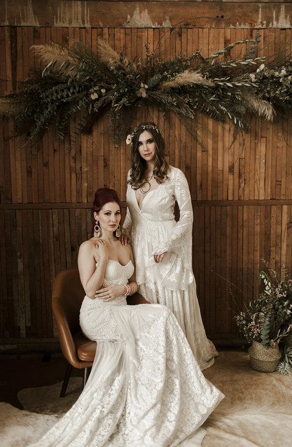 Romantic urban same sex wedding ideas with blush tones