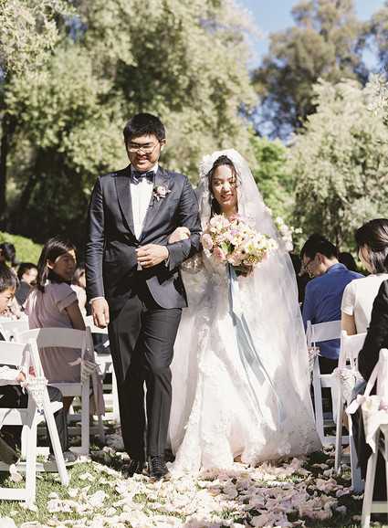 Whimsical pink and blue music-inspired wedding at Allied Arts Guild in Menlo Park