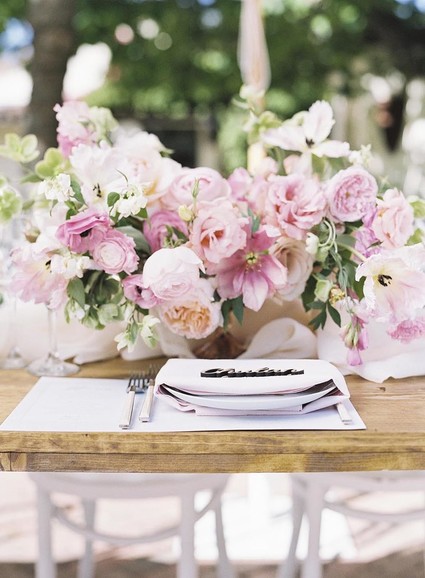 Whimsical pink and blue music-inspired wedding at Allied Arts Guild in Menlo Park