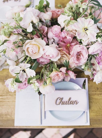 Whimsical pink and blue music-inspired wedding at Allied Arts Guild in Menlo Park