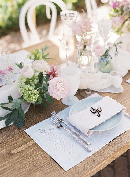 Whimsical pink and blue music-inspired wedding at Allied Arts Guild in Menlo Park