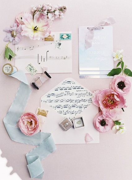 Whimsical pink and blue music-inspired wedding at Allied Arts Guild in Menlo Park