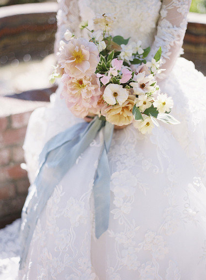 Whimsical pink and blue music-inspired wedding at Allied Arts Guild in Menlo Park