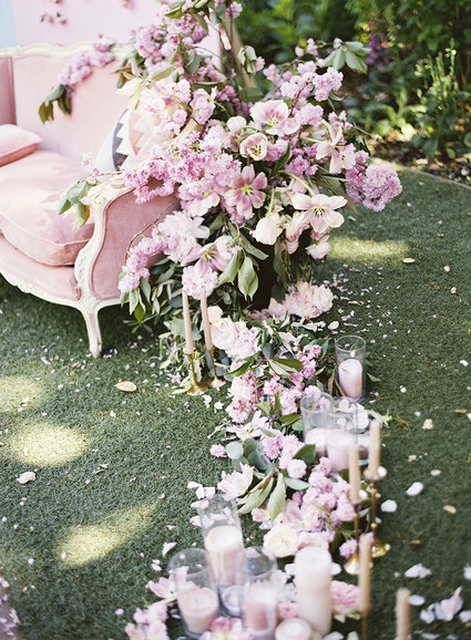 Whimsical pink and blue music-inspired wedding at Allied Arts Guild in Menlo Park
