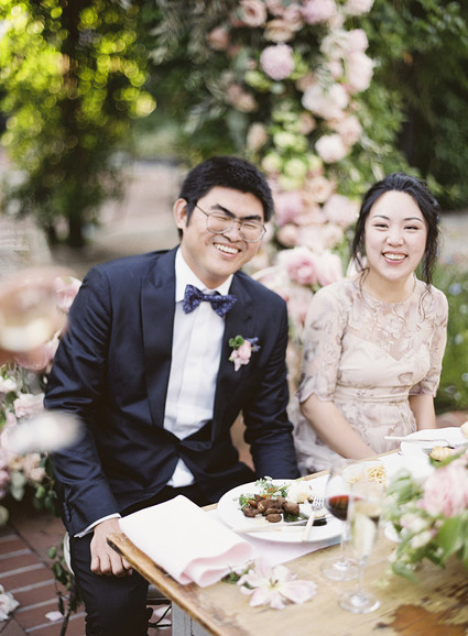 Whimsical pink and blue music-inspired wedding at Allied Arts Guild in Menlo Park