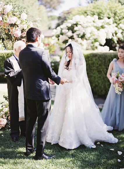Whimsical pink and blue music-inspired wedding at Allied Arts Guild in Menlo Park