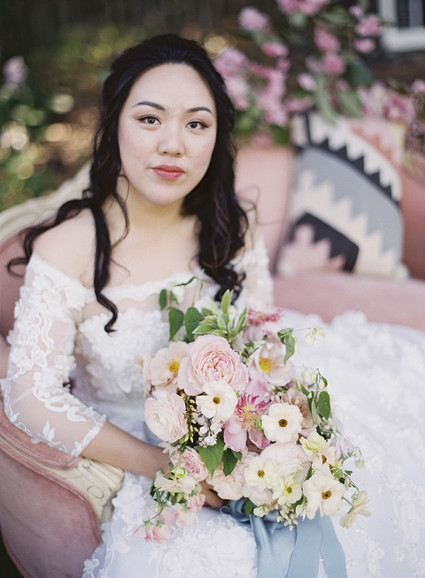 Whimsical pink and blue music-inspired wedding at Allied Arts Guild in Menlo Park