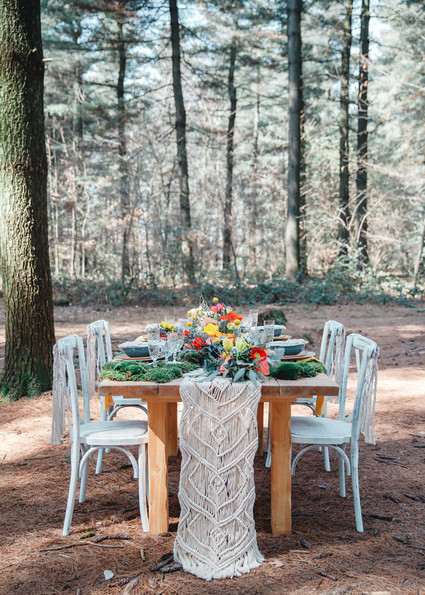 Whimsical woodland floral wedding inspiration with macrame details