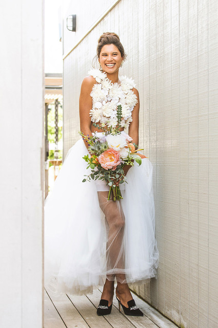 Surf inspired beach wedding in Montauk with the world's cutest dress
