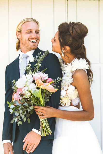 Surf inspired beach wedding in Montauk with the world's cutest dress